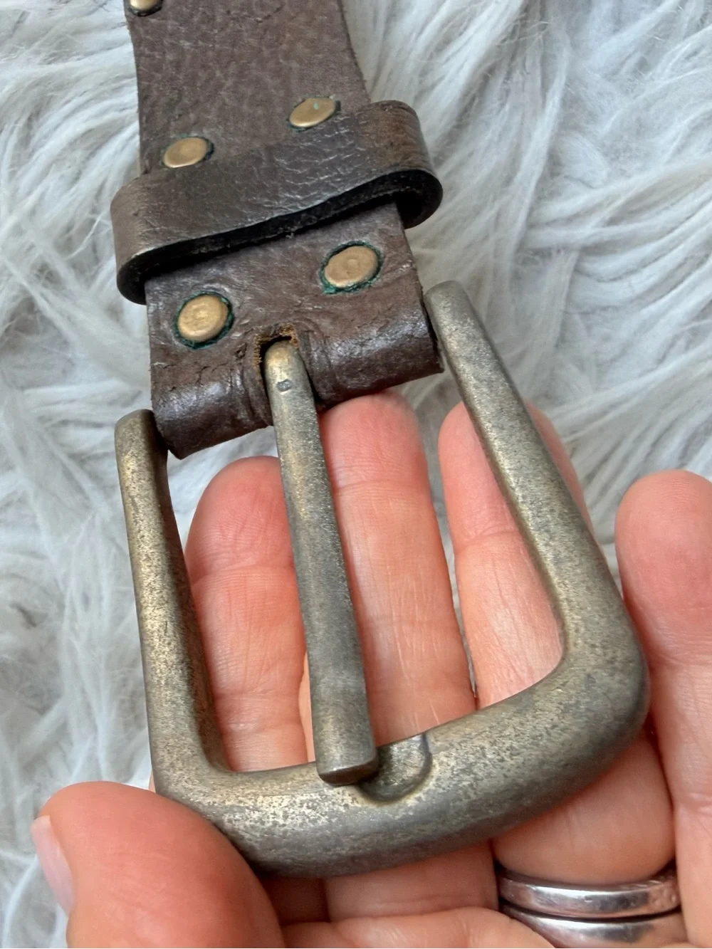 Vintage Linea Pelle Studded Leather Belt Brown Brass Rivets Distressed Boho